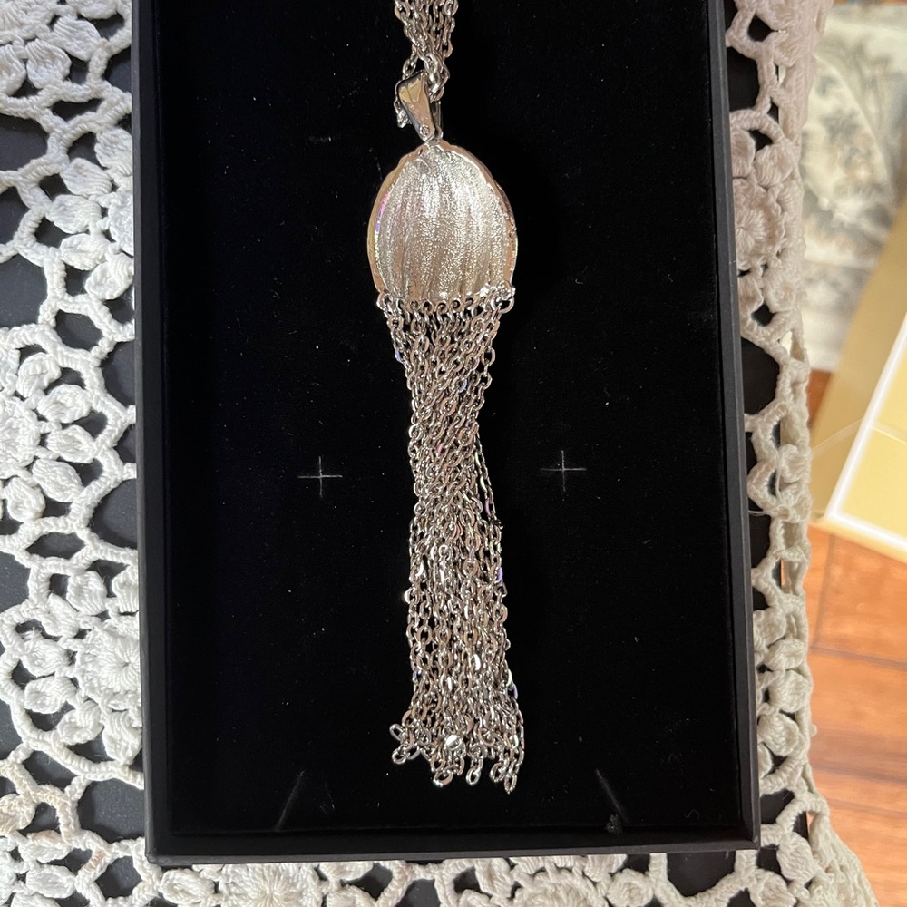 Dramatic Silver Tassel Necklace - image 3